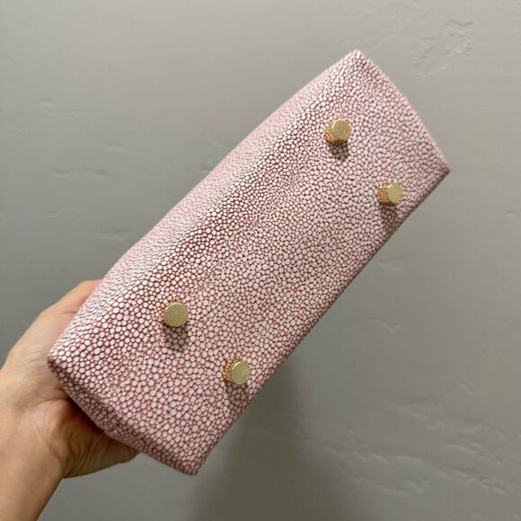 Pink Handmade Embossed Cowhide Wooden Frame Purse/with 2 Chain Styles - Picture 13 of 15